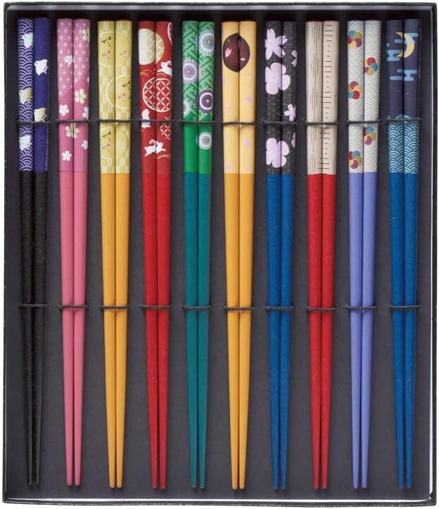 

Ishida 61022-3 Палочки для еды в черной коробке, 10 пар, японский стиль, 9,1 дюйма (23 см), Colorful