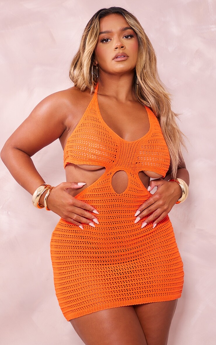 

PrettyLittleThing Оранжевое мини-платье с вырезами крючком, Оранжевый