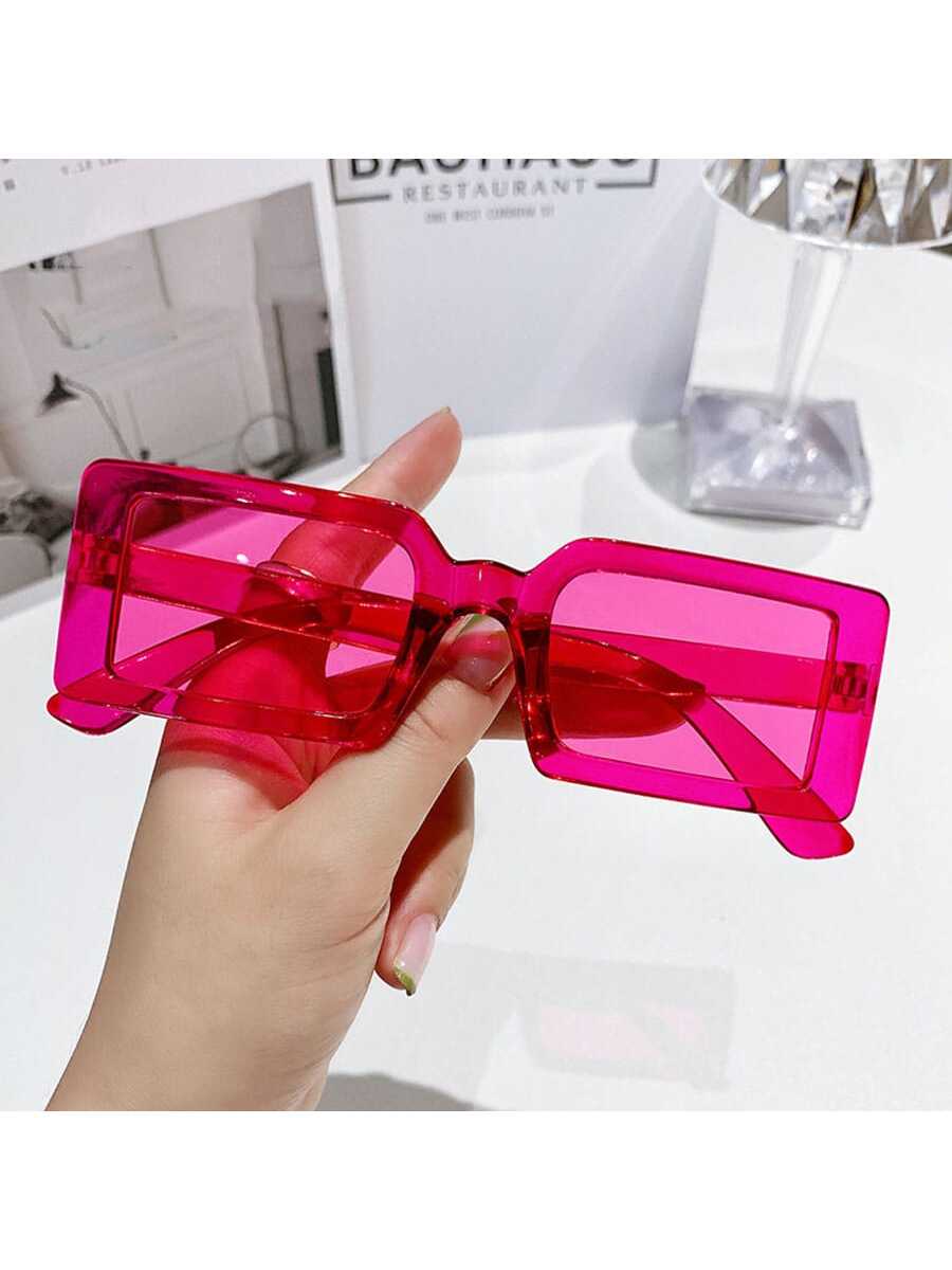 1 шт. Новые женские квадратные солнцезащитные очки с розовой оправой и линзами фотографии