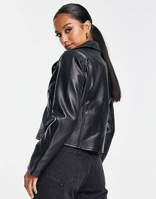 

Черная байкерская куртка из искусственной кожи ASOS DESIGN Petite, Черный
