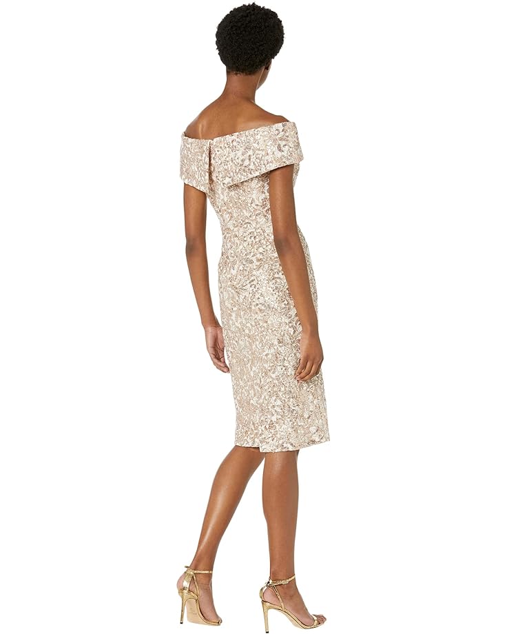 Платье XSCAPE Short Sequin Lace Off-the-Shoulder, песочный