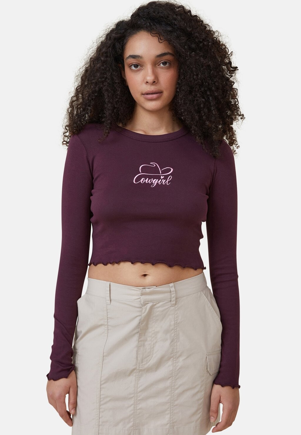 Футболка с длинными рукавами Crew Neck Graphic Cotton On, цвет cowgirl cherry brown