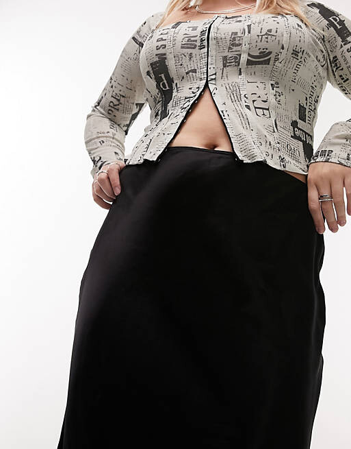 

Черная атласная юбка по диагонали Topshop Curve