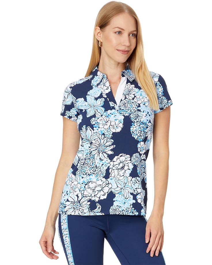 платье lilly pulitzer adalia knee length cotton dress цвет low tide navy flirty fins and feathers Поло Lilly Pulitzer Frida UPF 50+, цвет Low Tide Navy Bouquet All Day