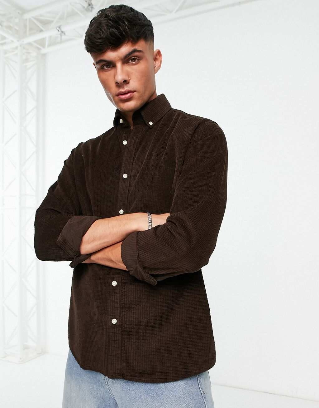 

Коричневая рубашка из вафельного вельвета Selected Homme