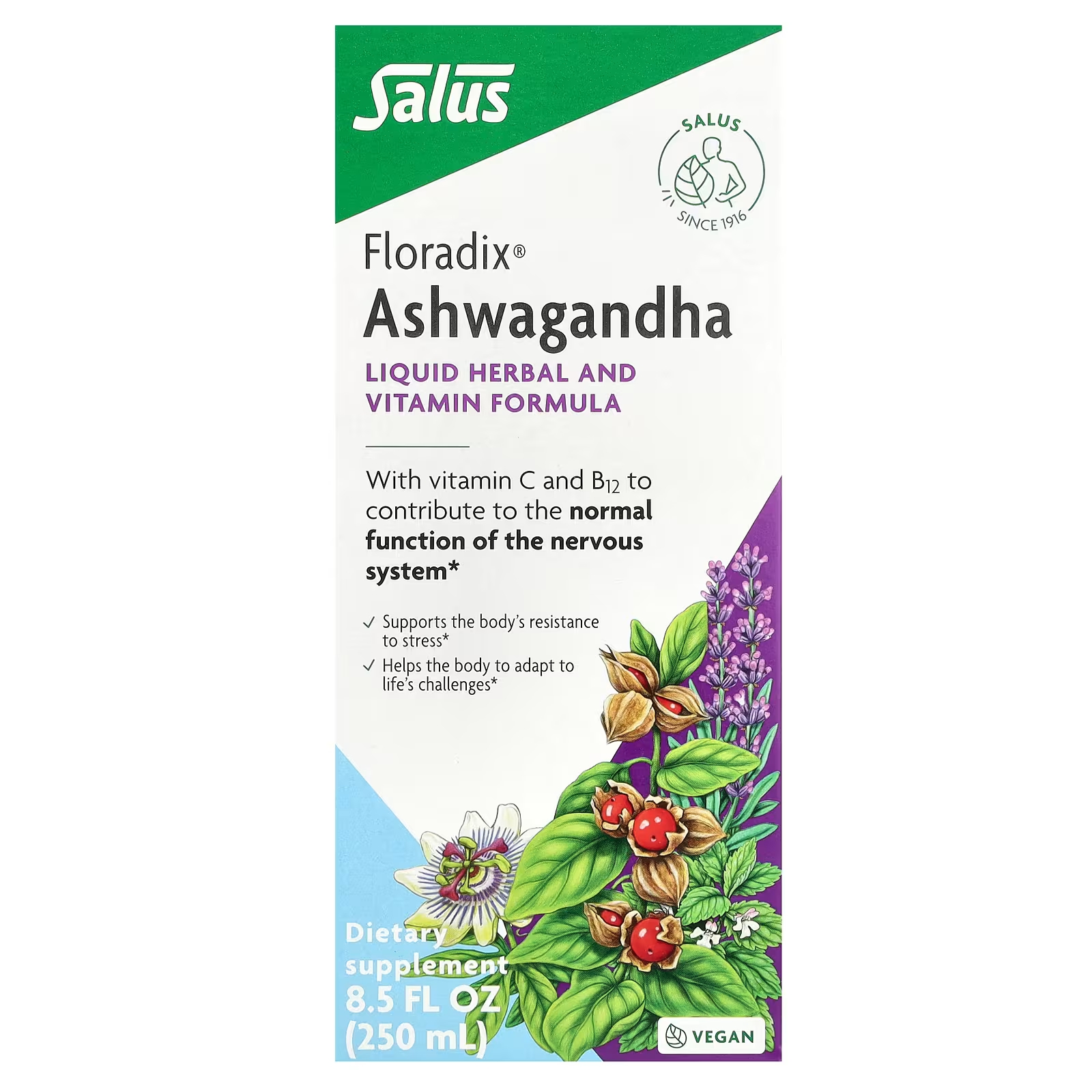 Пищевая добавка Gaia Herbs Floradix Ashwagandha, 250 мл кальций gaia herbs floradix 200 мг 250 мл
