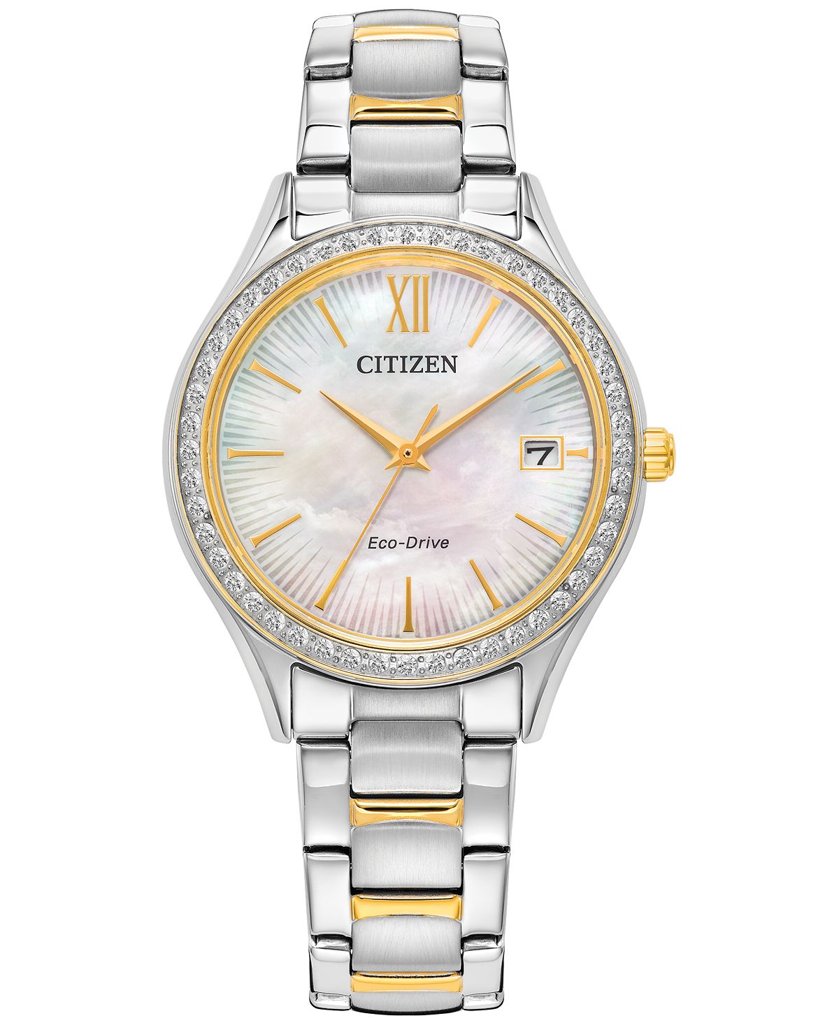 Eco-Drive Женские двухцветные часы с браслетом из нержавеющей стали с кристаллами, 34 мм Citizen lee maureen mother of pearl