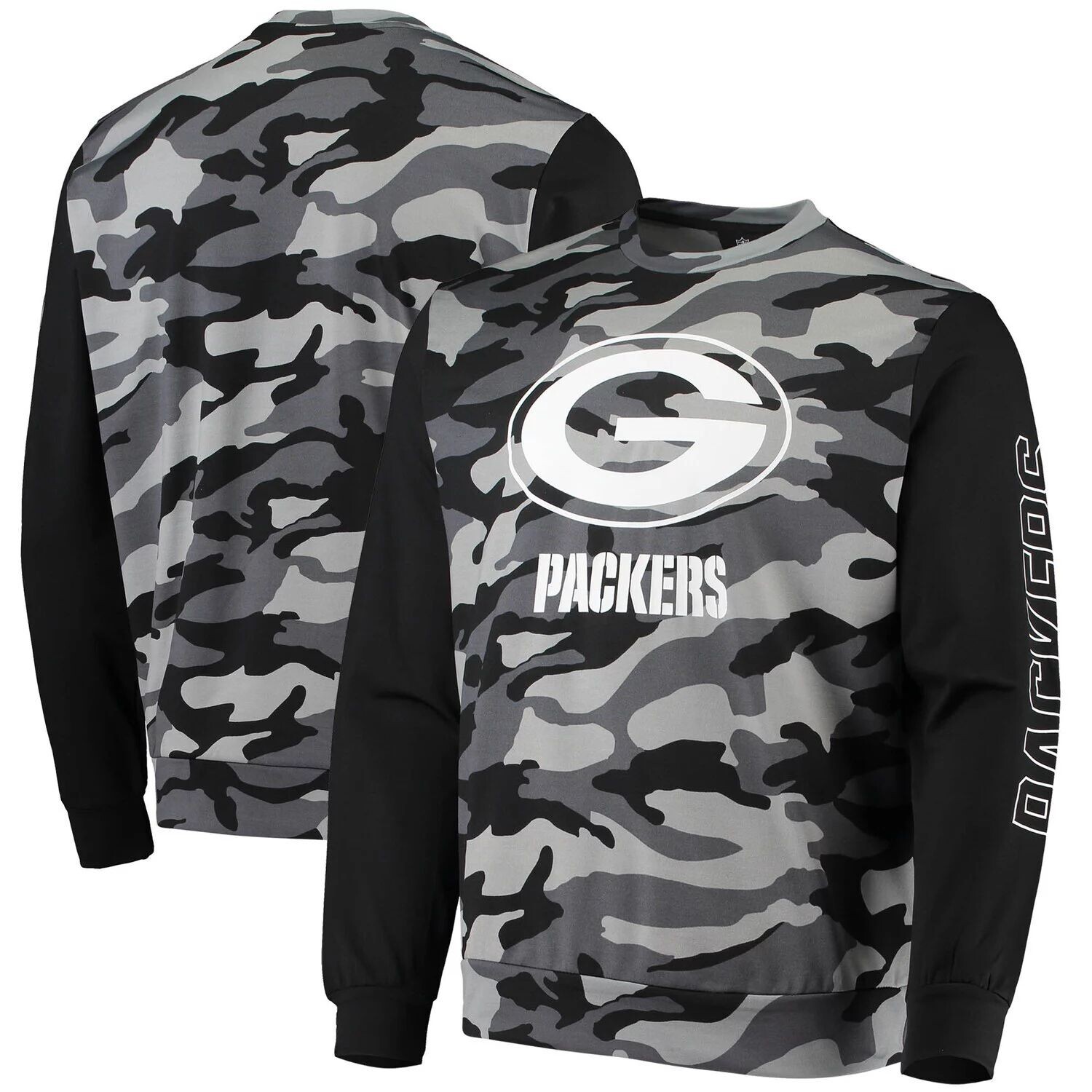 

Мужская футболка с длинным рукавом и камуфляжным принтом FOCO Black Green Bay Packers