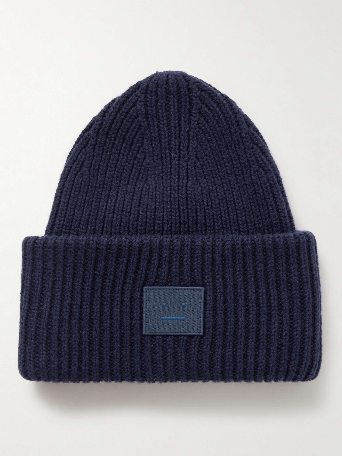 

Шерстяная шапка в рубчик с аппликацией логотипа ACNE STUDIOS, синий