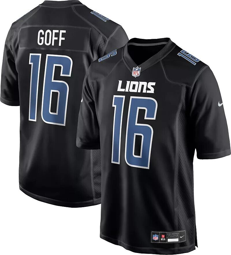 

Мужская черная игровая майка Nike Detroit Lions Jared Goff #16