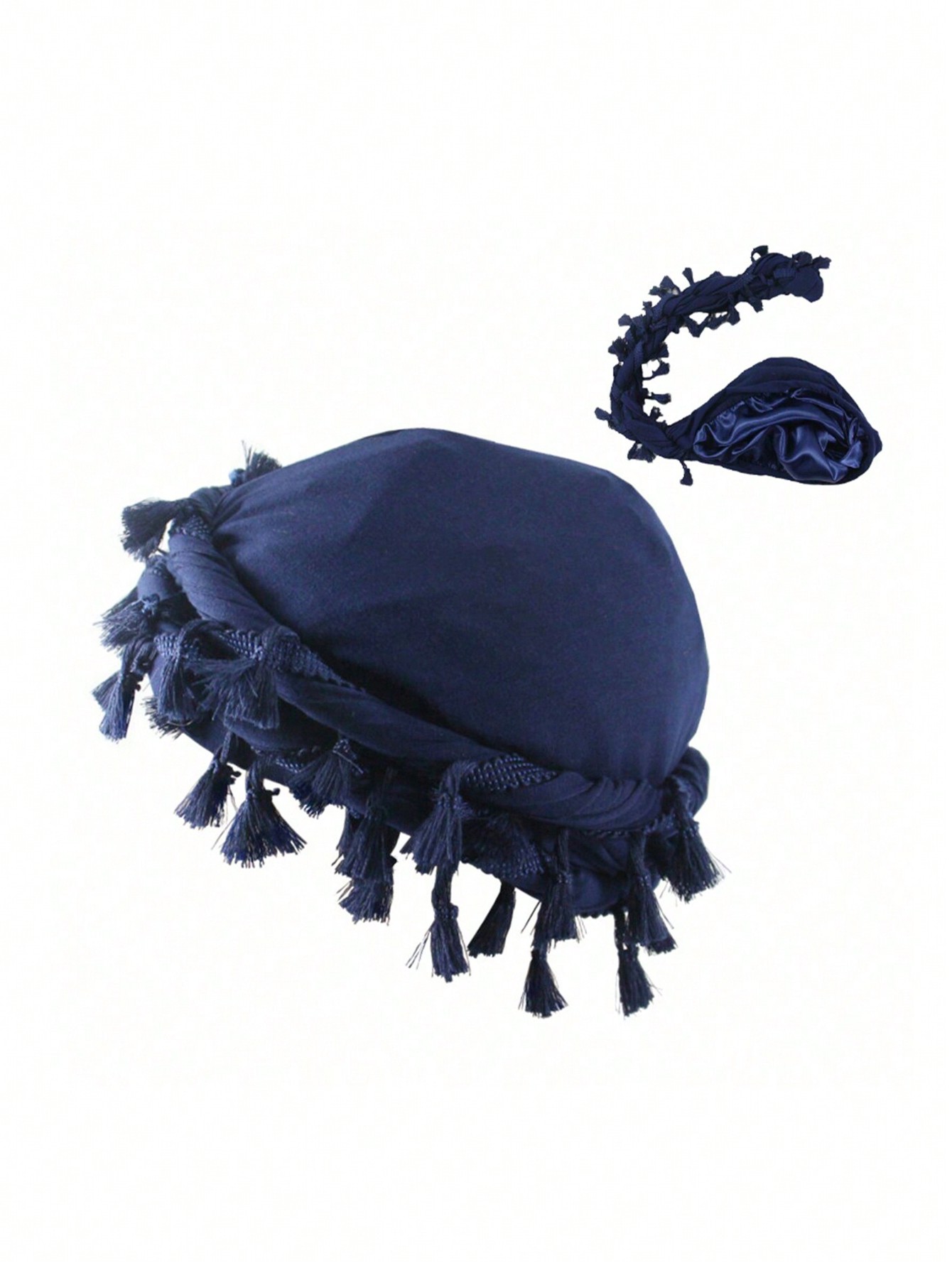 унисекс винтажная повязка на голову с кисточками, темно-синий