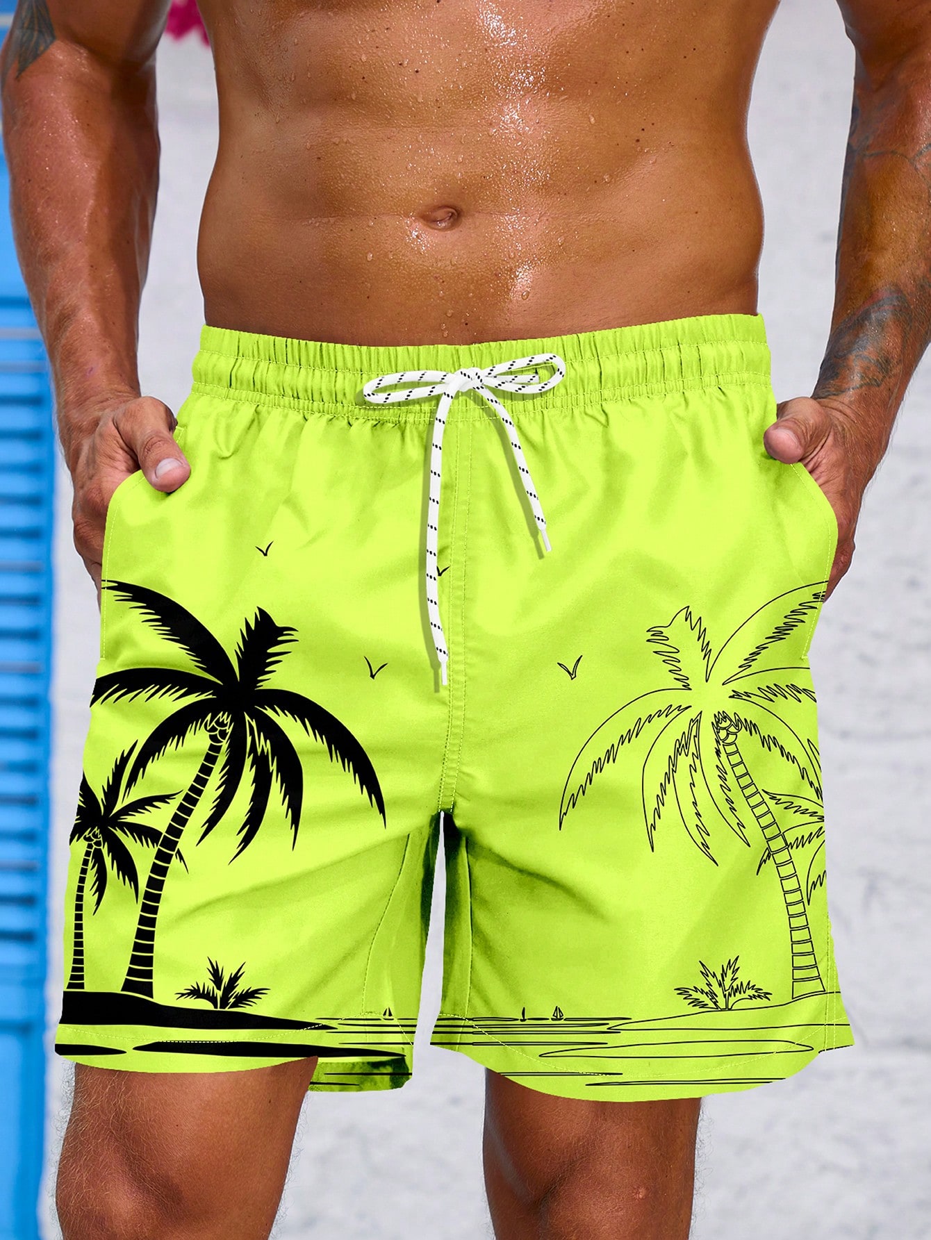 цена Мужские пляжные шорты с принтом пальм Manfinity, зеленый