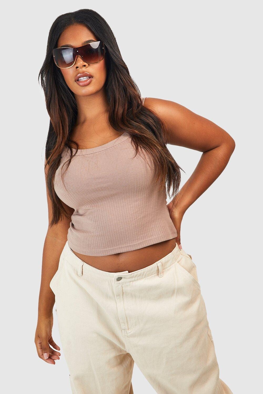 

Укороченный топ plus basic с ребками Boohoo, мокка