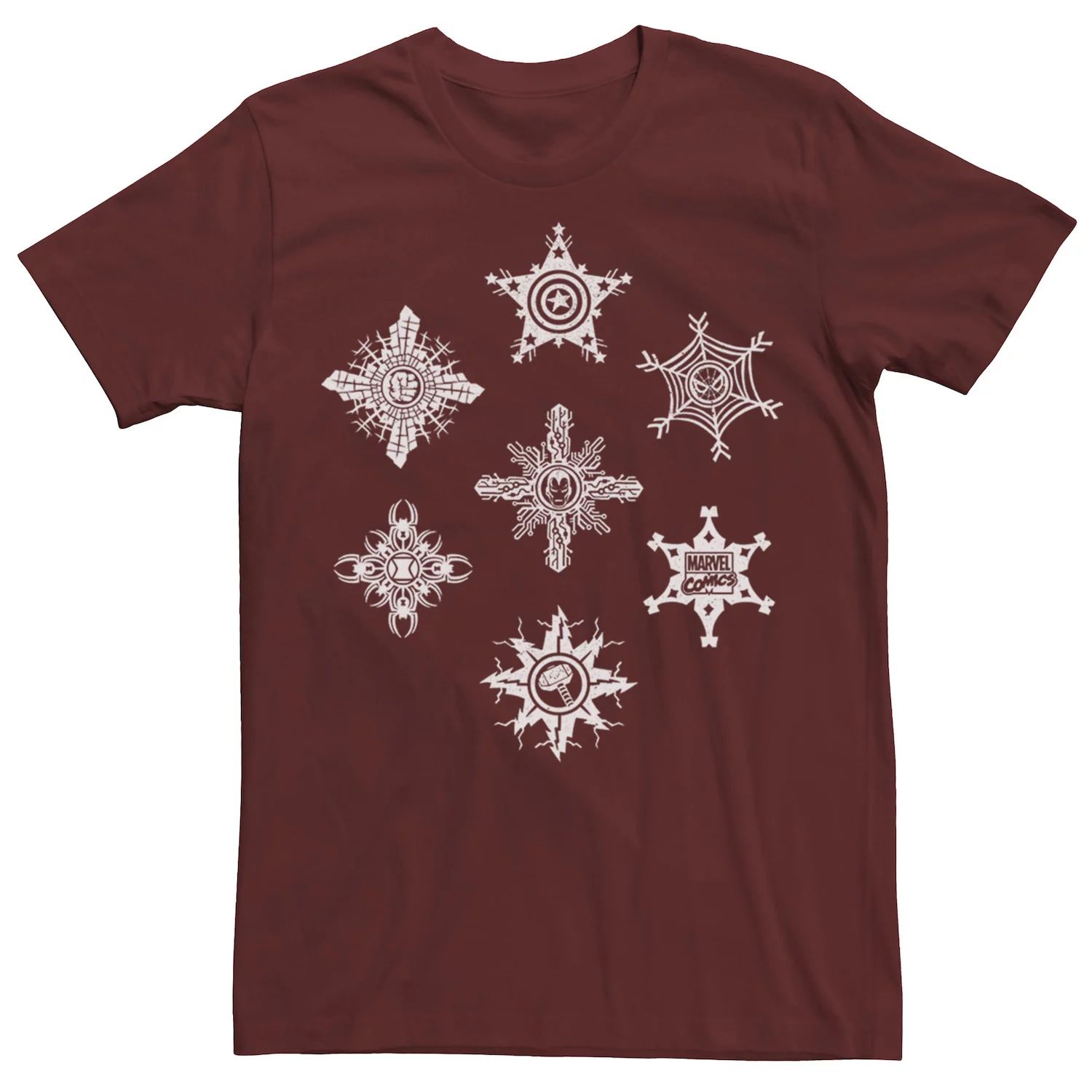 Мужская футболка с рождественским рисунком и символами снежинок Marvel