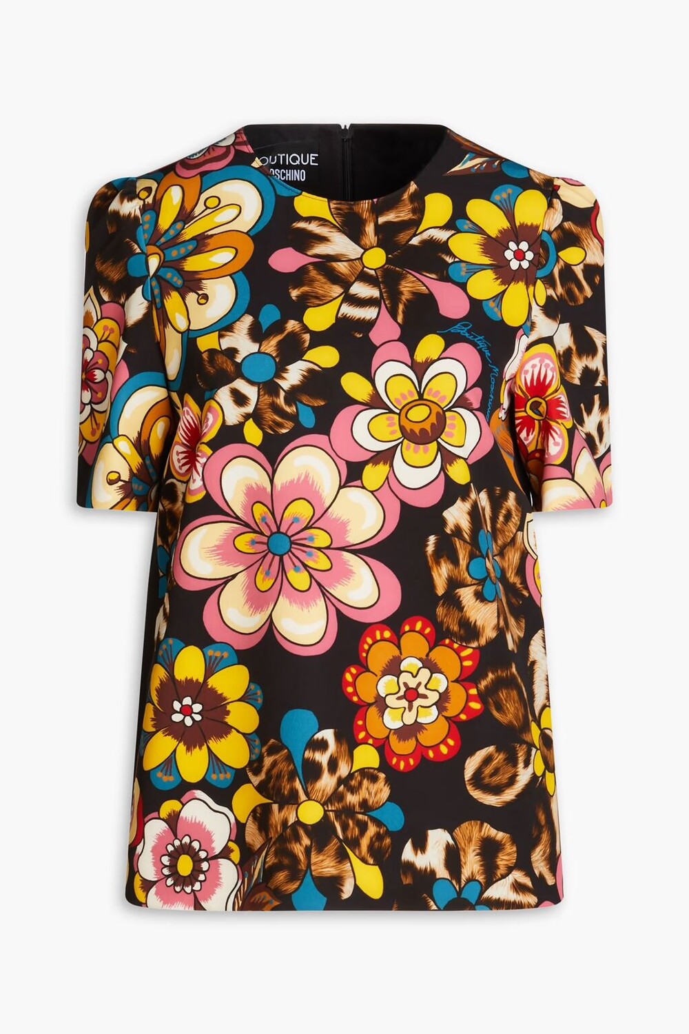 

Креповый топ с цветочным принтом Boutique Moschino, черный