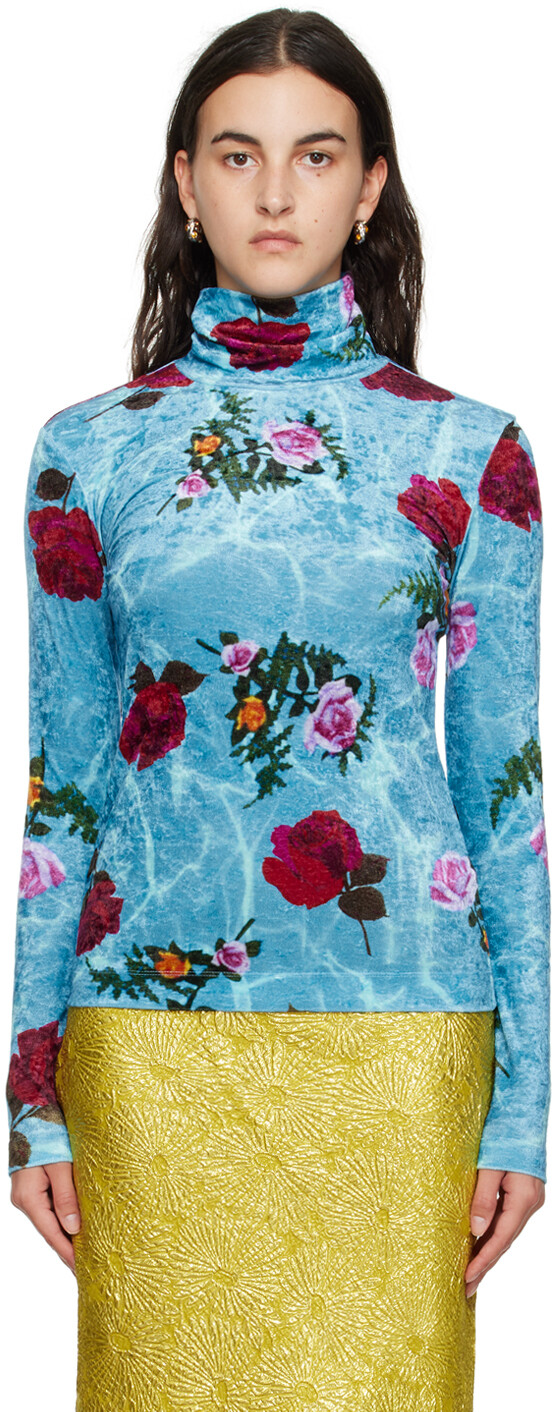 

Водолазка Dries Van Noten с синей розой