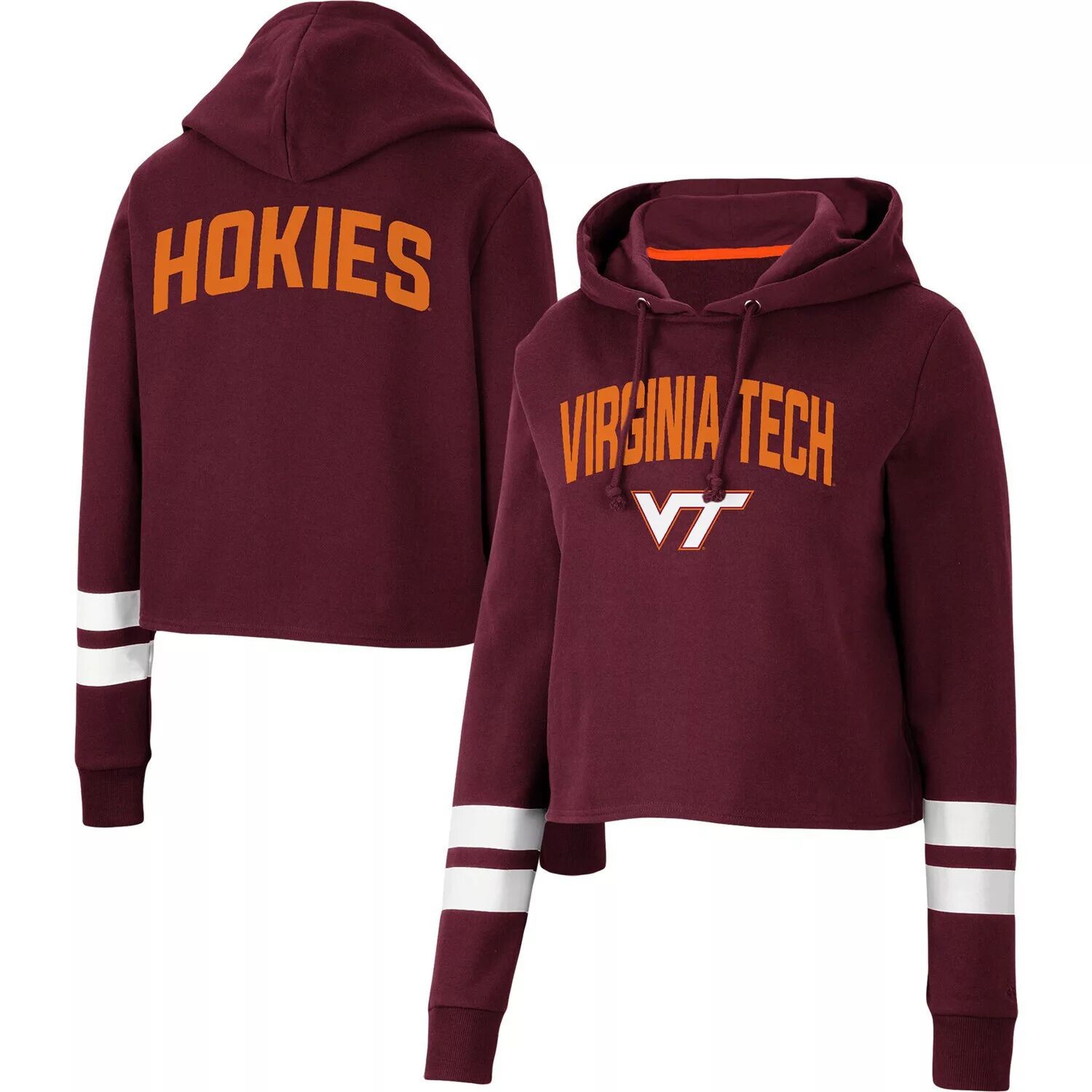

Женский укороченный пуловер с капюшоном в полоску Colosseum Maroon Virginia Tech Hokies Colosseum