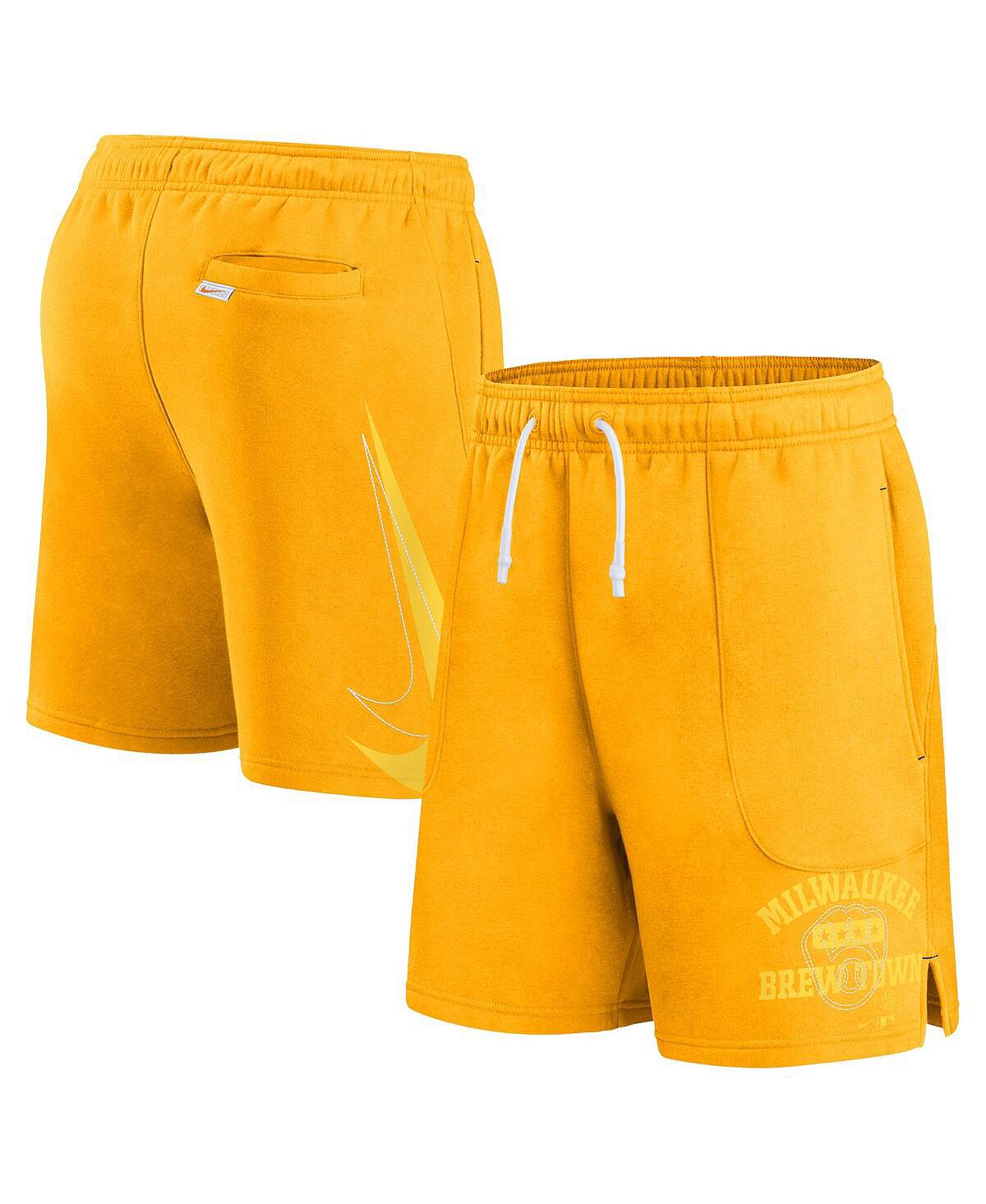 Мужские эффектные шорты для игры в мяч Milwaukee Brewers золотого цвета Nike