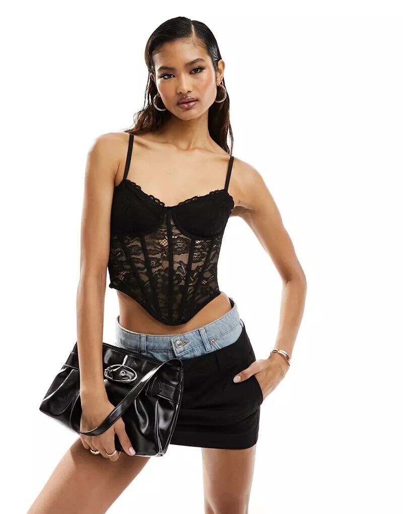 

Черный кружевной корсет с чашечками и косточкой ASOS