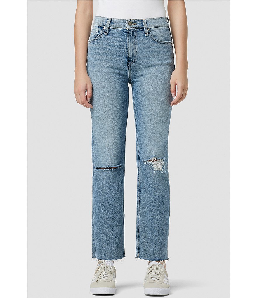 Джинсы Hudson Прямые джинсы до щиколотки Remi из эластичного денима с высокой посадкой и необработанным краем Hudson Jeans, синий