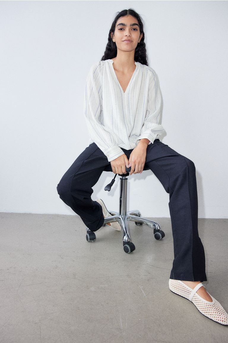 Блузка двойной плетения H&M, белый женская повседневная приталенная блузка с длинными рукавами фонариками и v образным вырезом