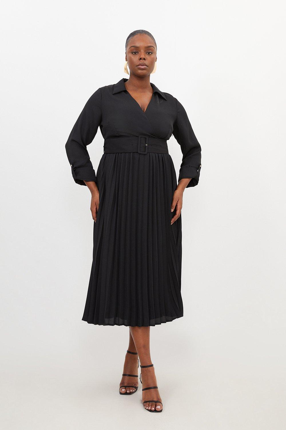 Плиссированное платье миди из жоржета больших размеров Karen Millen, черный