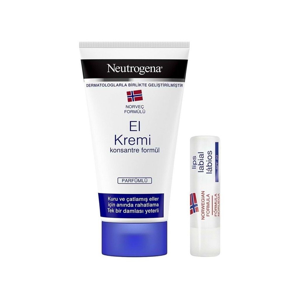 Крем для рук Neutrogena парфюмированный + Крем Neutrogena для губ neutrogena perfumed hand cream dry skin nemlendiri 2 pcs 50 ml