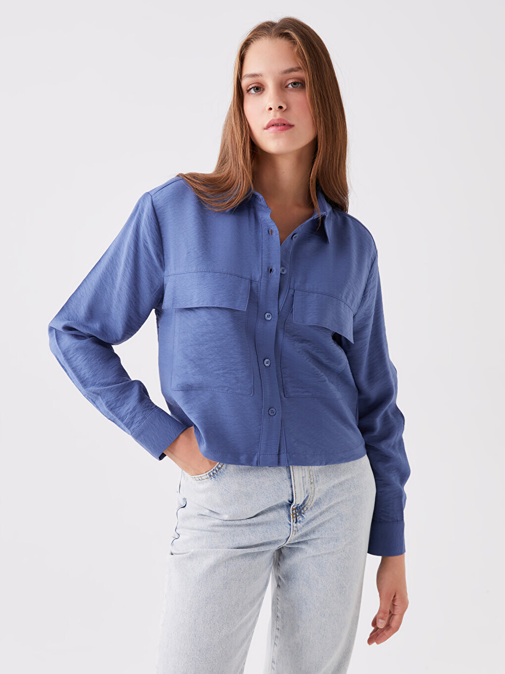 

Простая женская рубашка с длинным рукавом LCW Casual, индиго