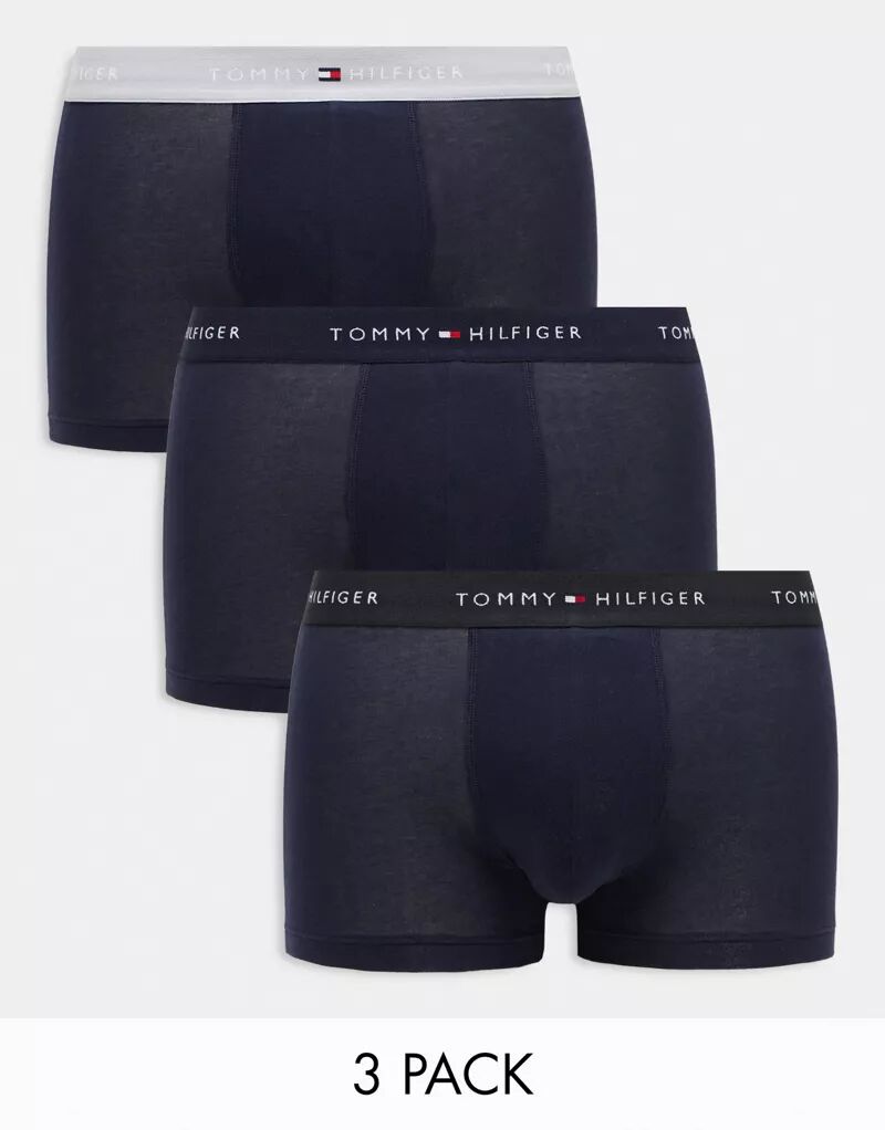 

Темно-синие хлопковые трусы из трех пар Tommy Hilfiger Signature Essentials с цветным поясом