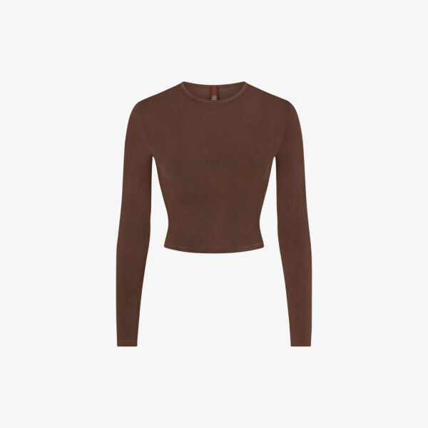 

Укороченная футболка New Vintage из хлопка стрейч Skims, цвет cocoa