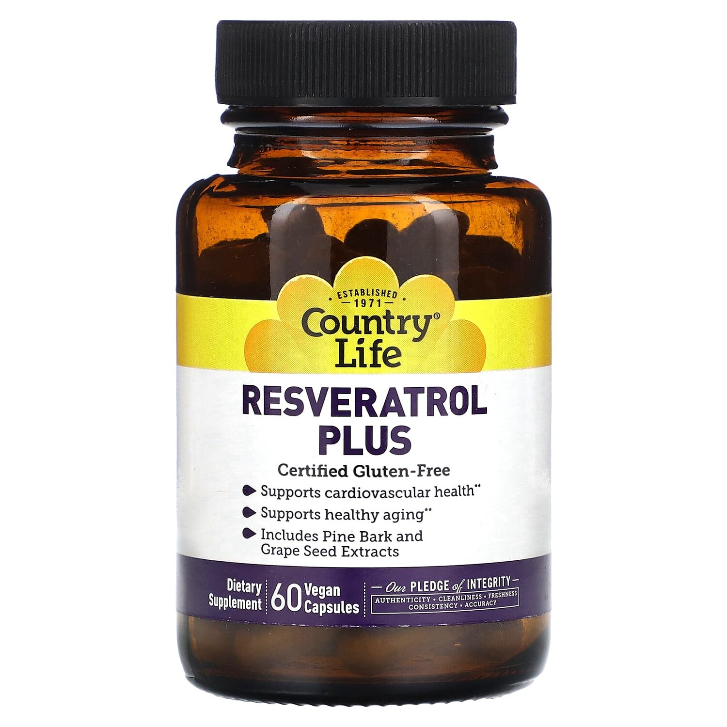 

Resveratrol Plus, ресвератрол, 60 веганских капсул, Country Life