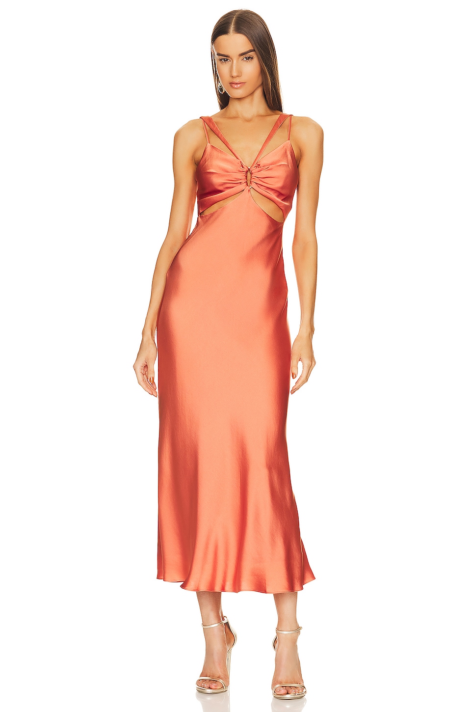 цена Платье миди SIMKHAI Josette Cut Out Draped, цвет Coral
