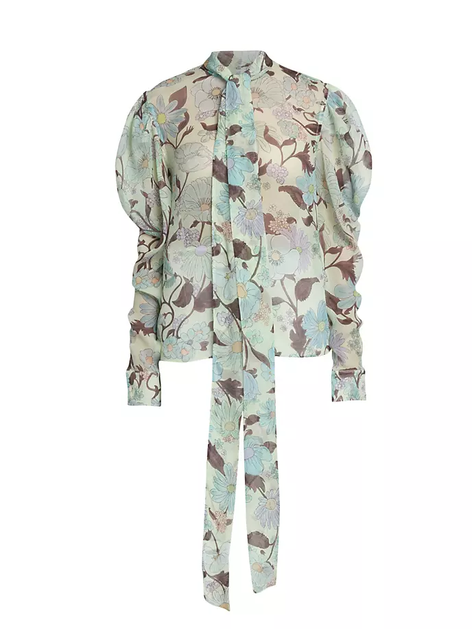 

Шелковая рубашка с цветочным принтом и пышными рукавами Stella Mccartney, цвет multicolor mint
