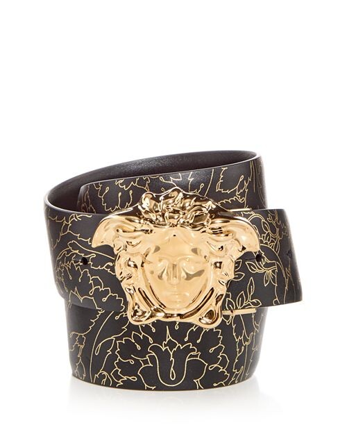 

Мужской двусторонний кожаный ремень с принтом Barocco Versace, цвет Black