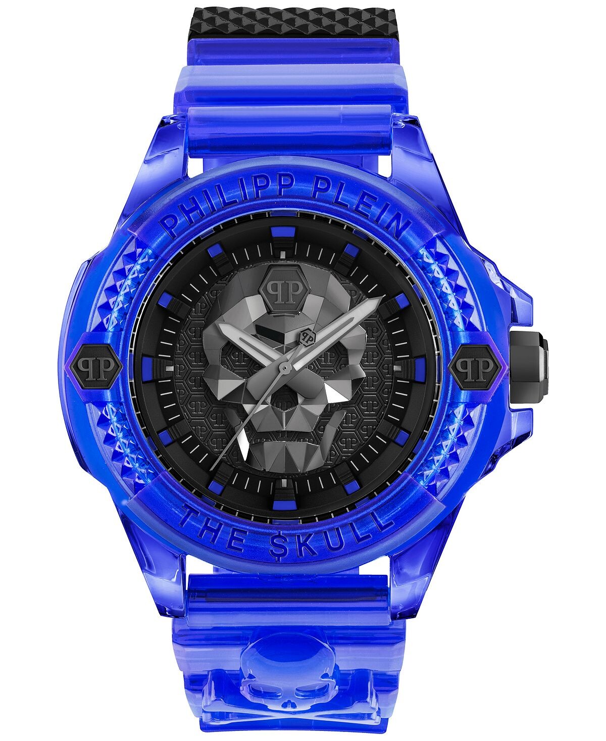 

Мужские часы The $kull с синим прозрачным силиконовым ремешком, 45 мм Philipp Plein