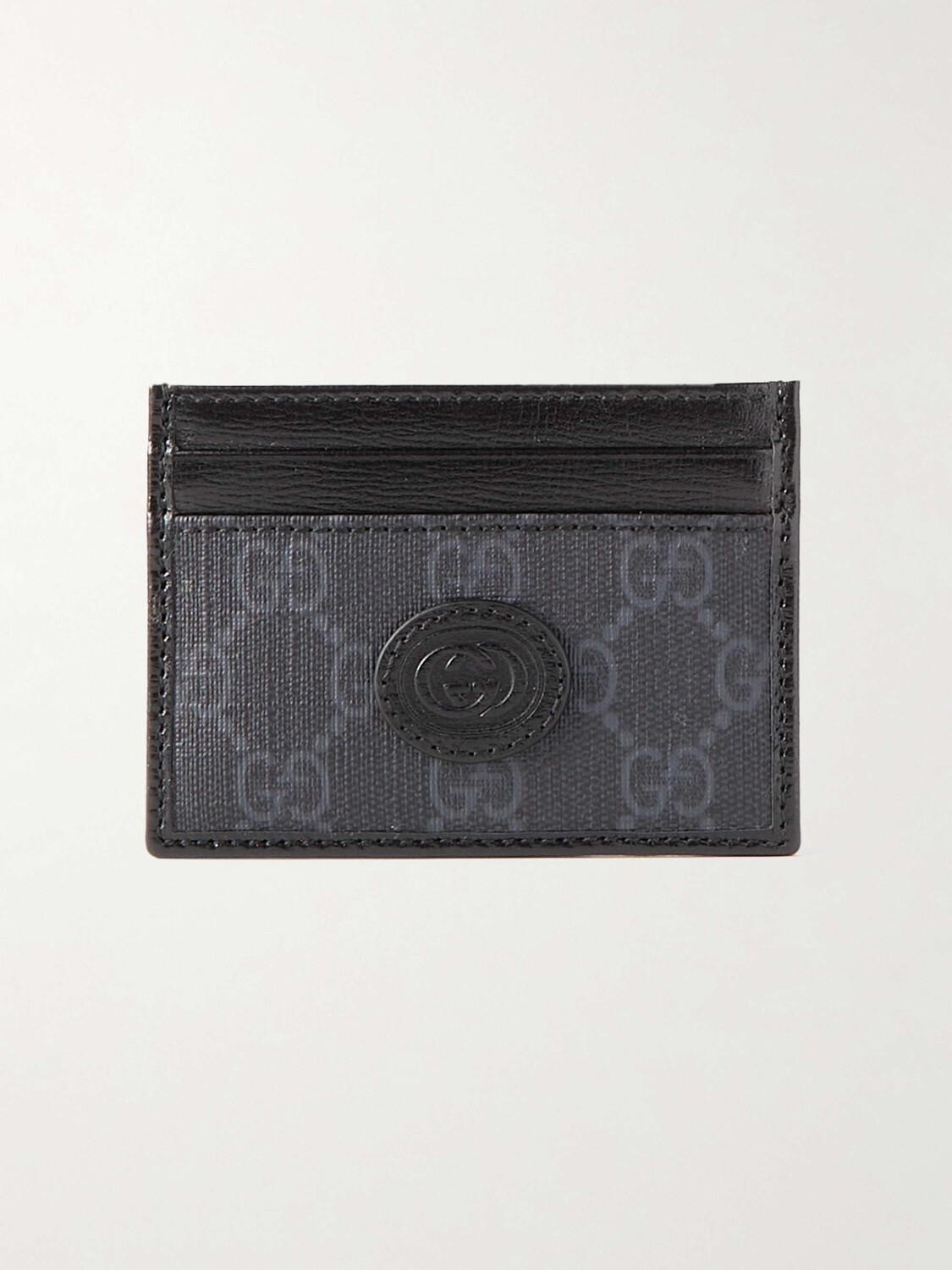 

Холщовый картхолдер с покрытием и монограммой с кожаной отделкой GUCCI, черный