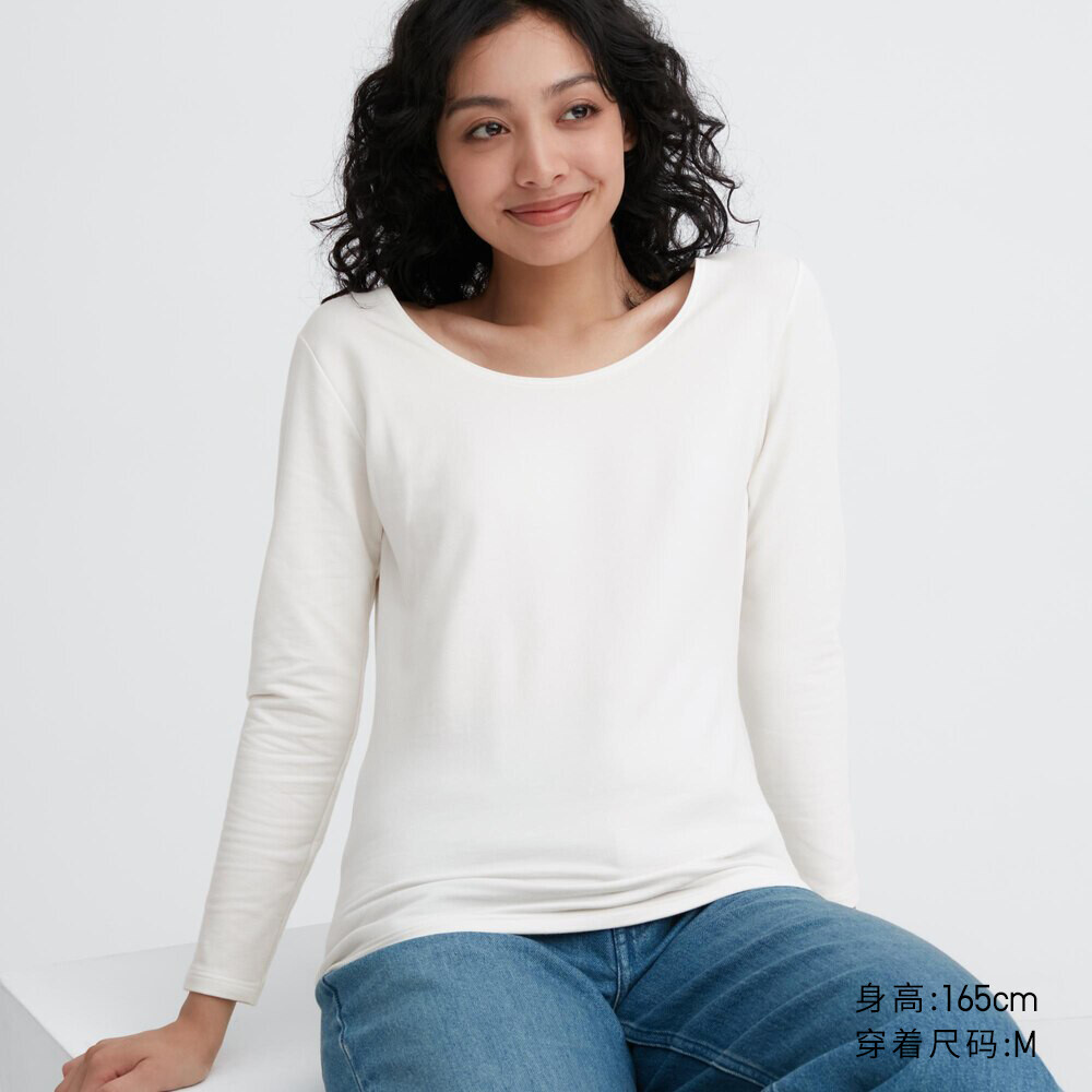 

Женская футболка Uniqlo Duo Nuan HEATTECH с круглым вырезом, жемчужно-белый
