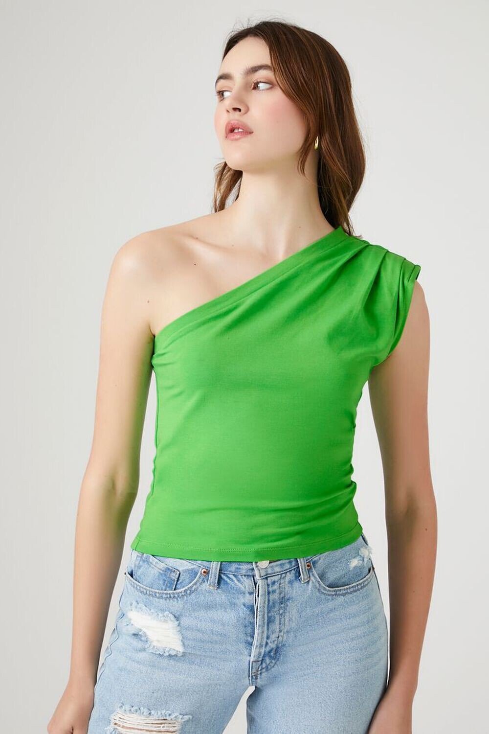 

Топ на одно плечо со сборками Forever 21, зеленый