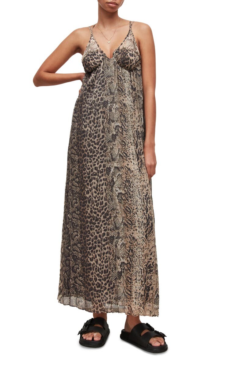 

Платье макси Nouval с животным принтом ALLSAINTS, желтый