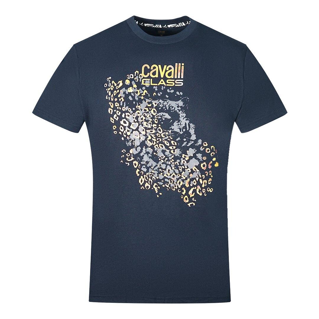 

Темно-синяя футболка с леопардовым силуэтом Cavalli Class, синий