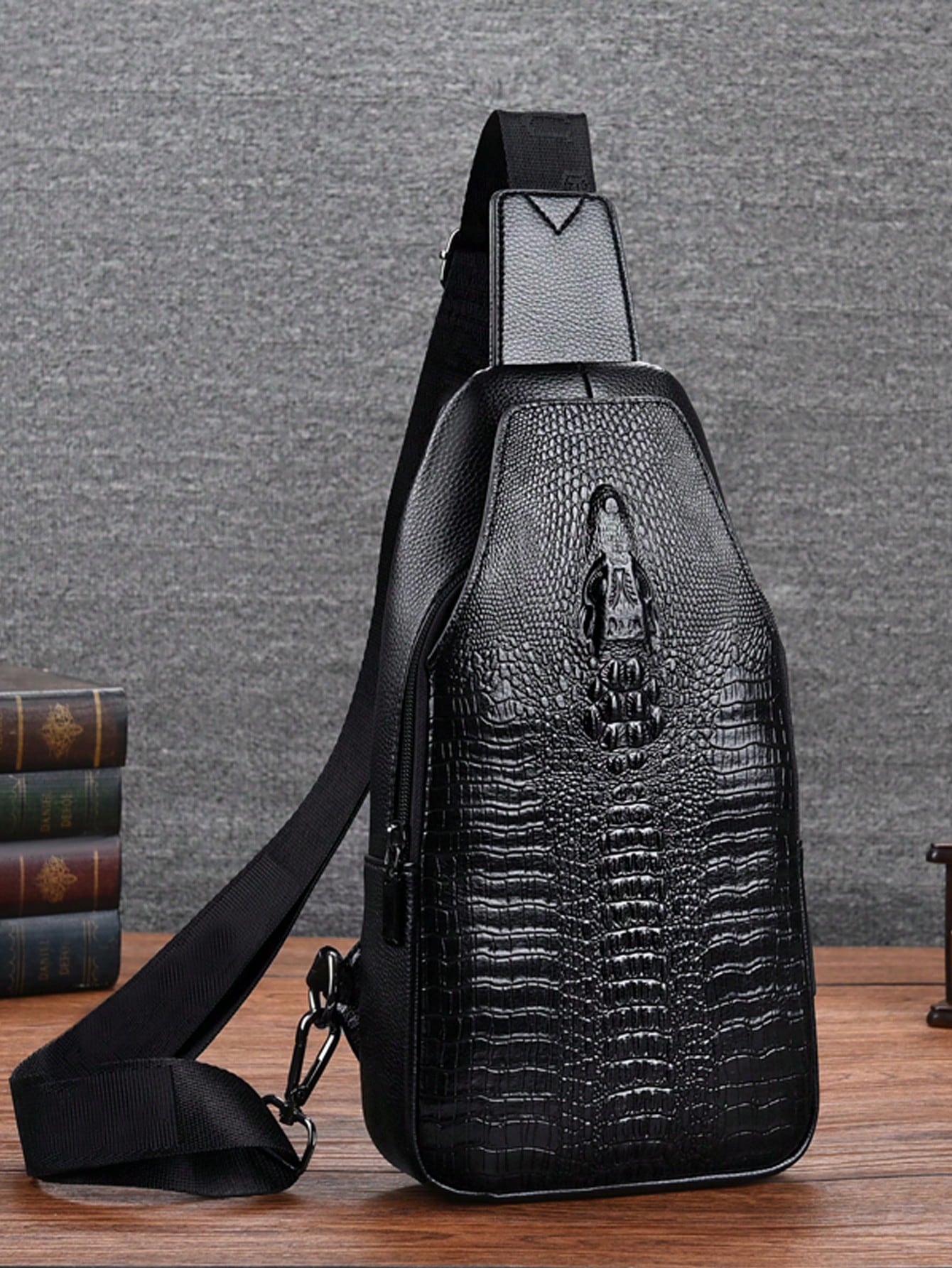 Европейская и американская модная поясная сумка с крокодиловым узором, черный