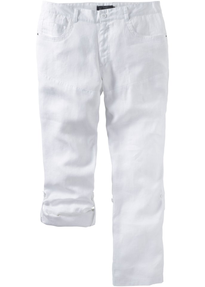 Льняные брюки прямого кроя с отворотами Bpc Selection, белый