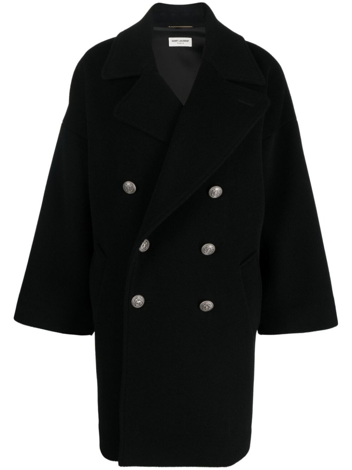

Saint Laurent шерстяное двубортное пальто, черный