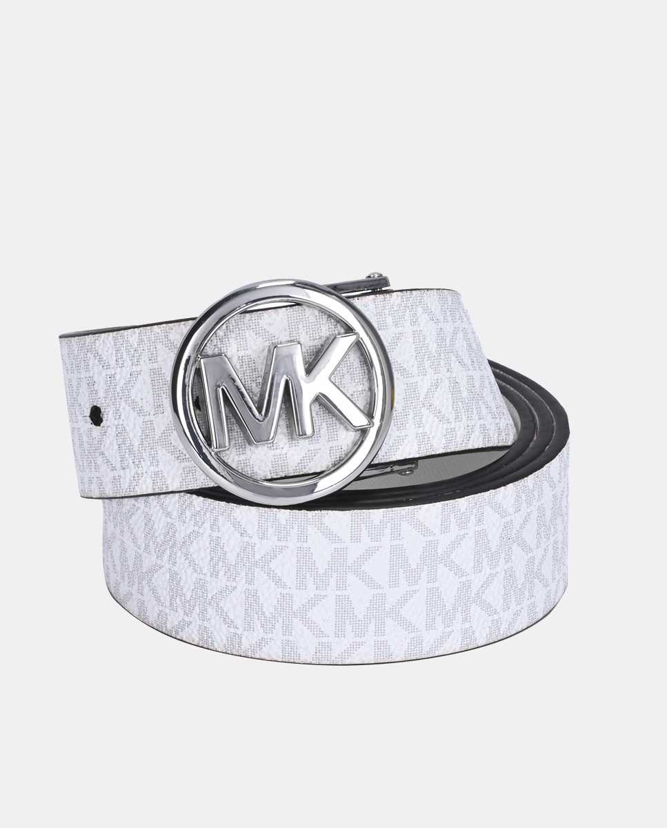 Белый двусторонний ремень с логотипом МК на пряжке Michael Kors, белый tannum белый кожаный браслет с крупной серебристой пряжкой