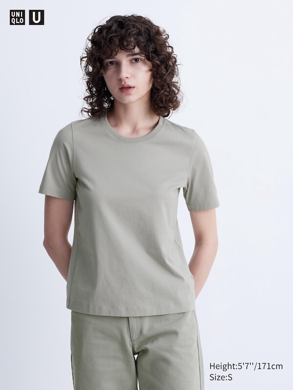 Хлопчатобумажная футболка с круглым вырезом supima Uniqlo, серый