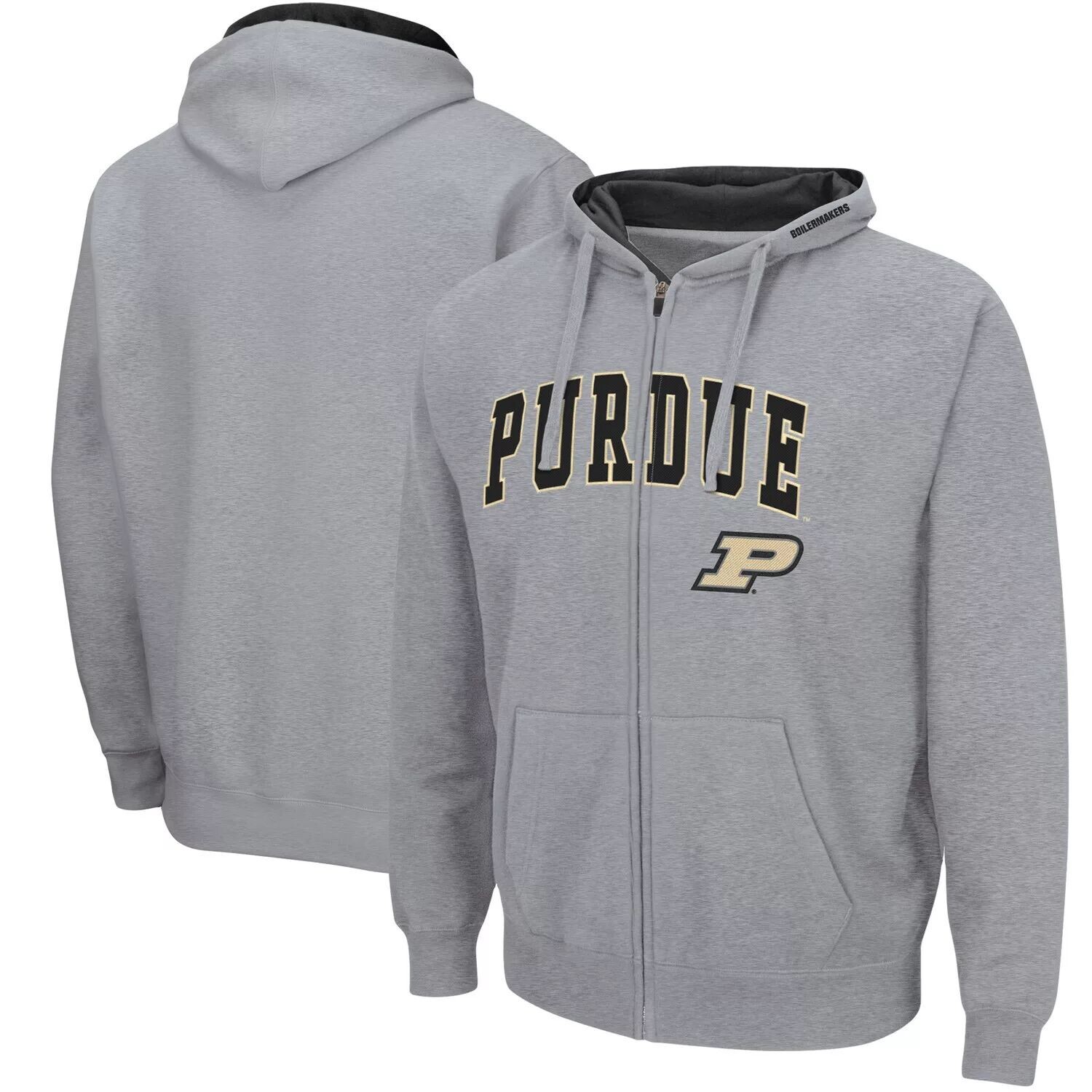 

Мужская толстовка с молнией во всю длину серого цвета с рисунком Purdue Boilermakers Arch & Logo 3.0 Colosseum, Серый