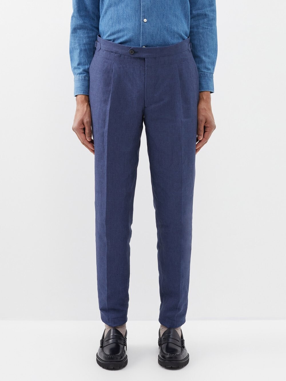 

Льняные брюки с одинарными складками Thom Sweeney, синий