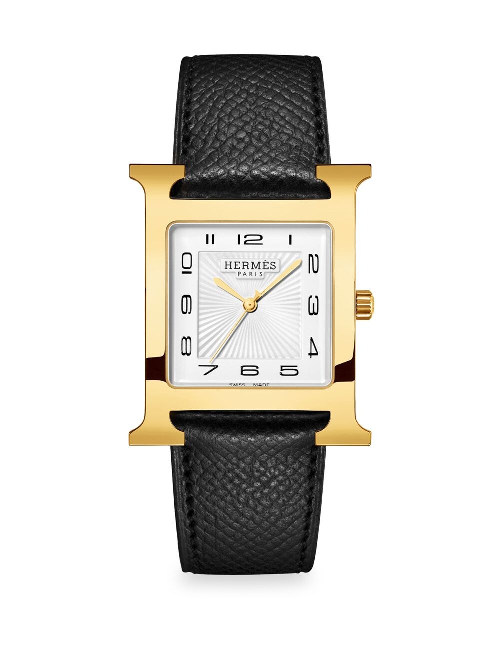 

Часы Heure H с золотым и кожаным ремешком/30,5 мм HERMÈS, черный