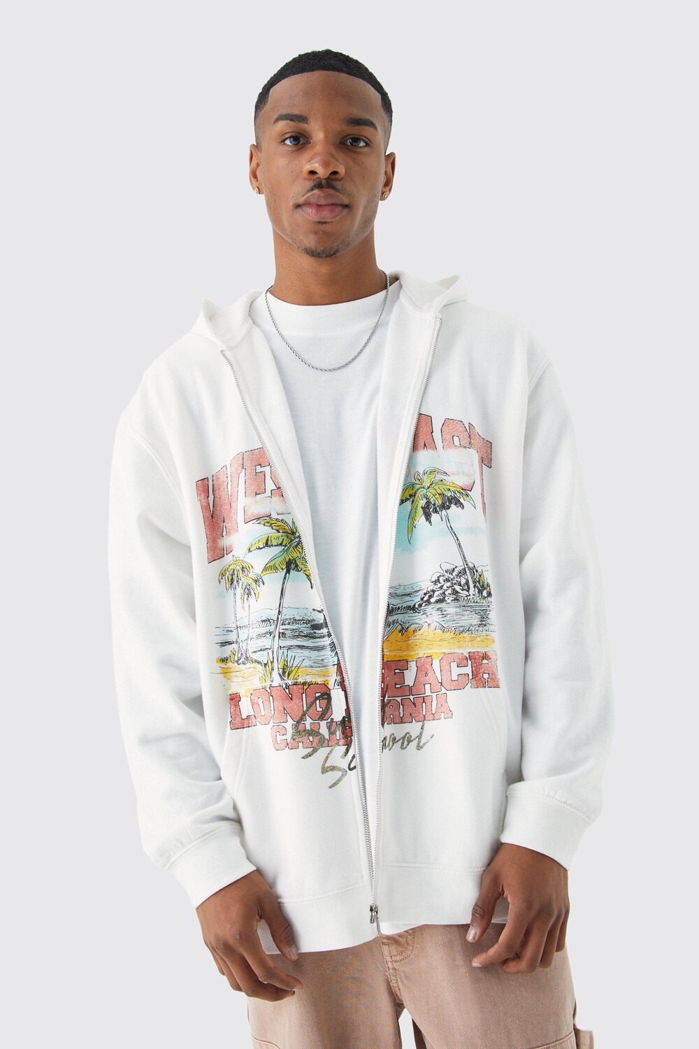 

Худи на молнии west cast paradise Boohoo, белый