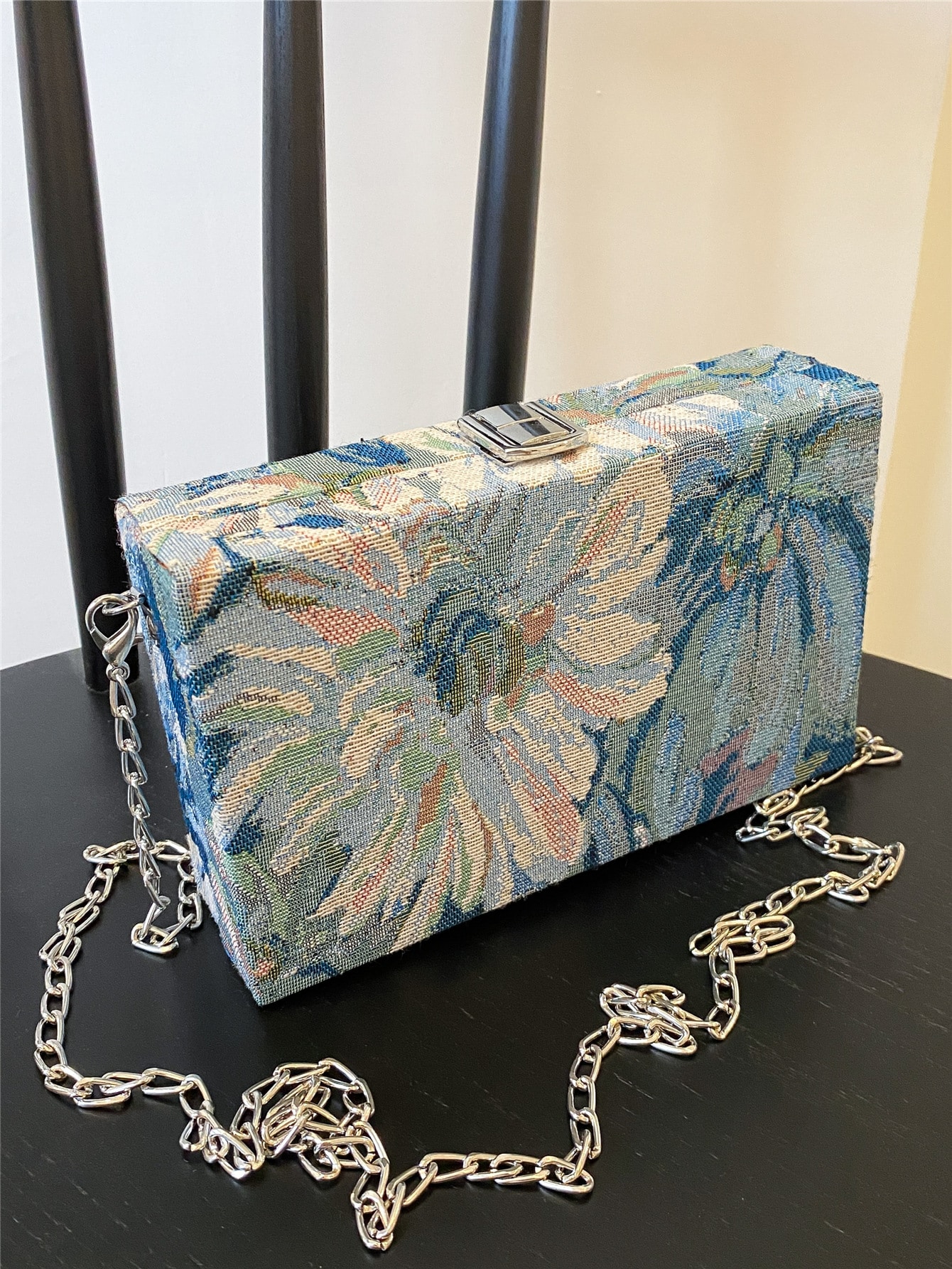Мини-сумка-коробка на цепочке с цветочным узором, синий сумка шоппер с цветочным узором синий
